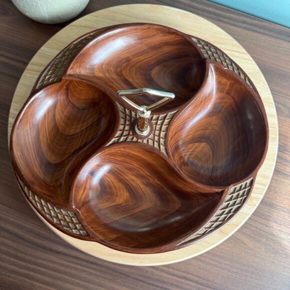 Vintage Divided Serving Tray MCM byCalifornia 328-USA Wooden Look With Handle & - Picture 2 of 14